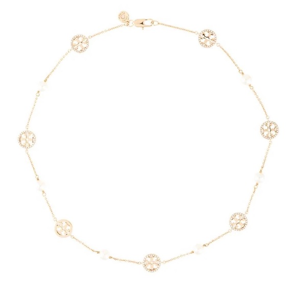 Tory Burch Multi-use Kira Gold Gemstone Pearl-Chain Necklace - Picture 3 of 15